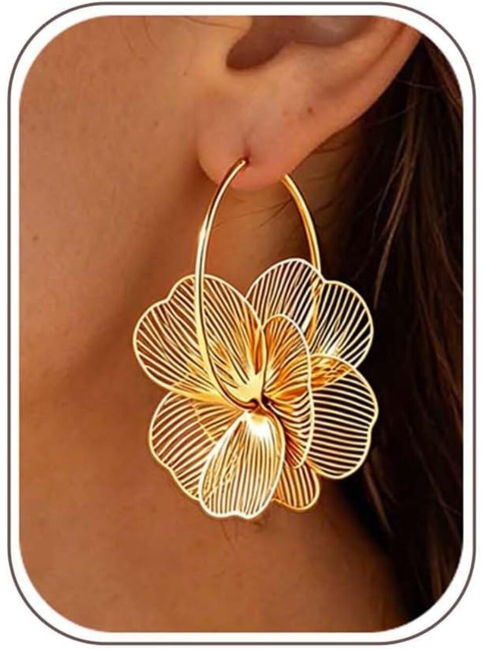 Oversized Gold Flower Hoop Earrings - Stylish Dangle Jewelry for Women